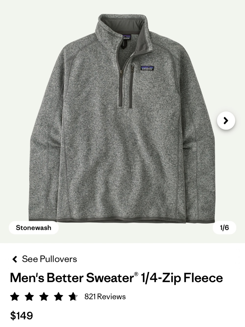 Patagonia Men's 1/4-Zip Fleece Pullover in Stonewash Gray